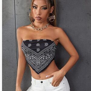 Teenbell summer boho print bandana top strapless Asymetrical sleeveless sz S